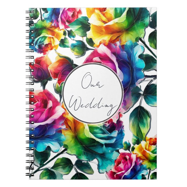 Caderno Espiral Rosas Arco-íris Flores Preto e Branco Casamento (Frente)