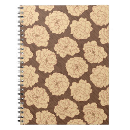 Caderno Espiral Rosas barrocas em marrom-noz - padrão sem costura.