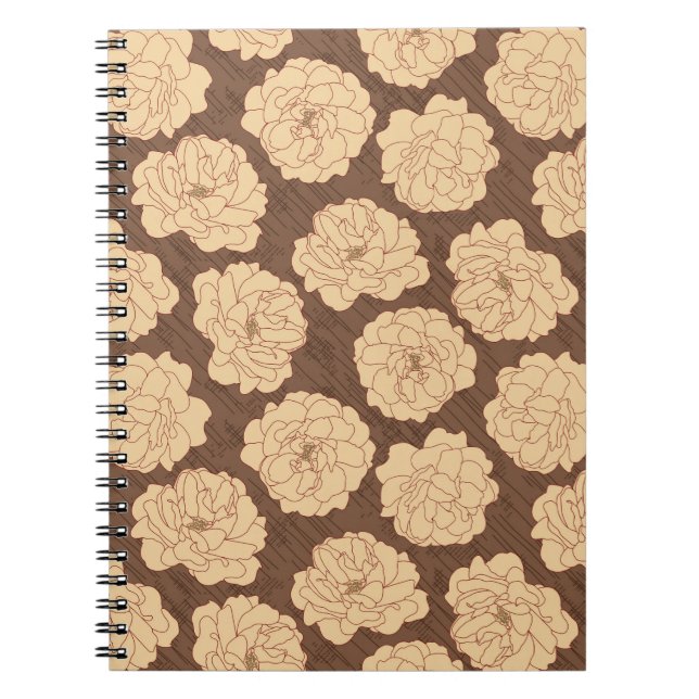 Caderno Espiral Rosas barrocas em marrom-noz - padrão sem costura. (Frente)
