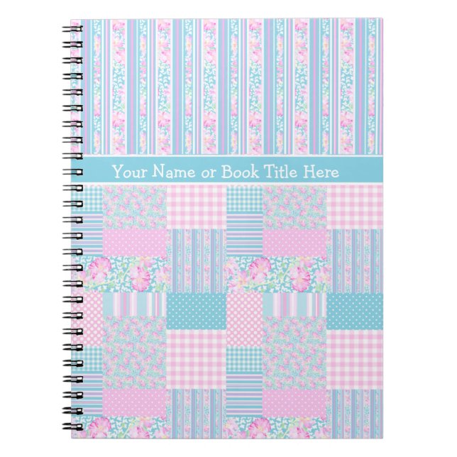 Caderno Espiral Rosas, Borboletas, Notebook Espiral com Patchwork  (Frente)