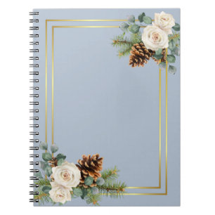 Caderno Espiral Rosas brancas casamentos no inverno Azul-poeirento