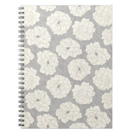 Caderno Espiral Rosas brancas em Cinzas claras - padrão uniforme.