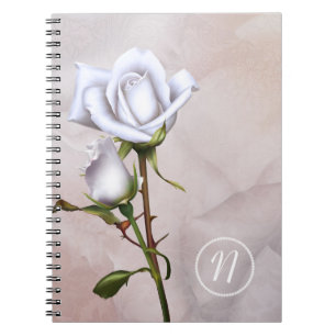 Caderno Espiral Rosas Brancas Românticas Elegantes Flores Shabby C