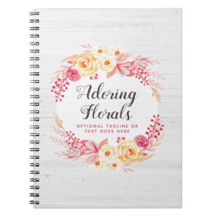 Caderno Espiral Rosas chiques E Madeira Rústica Lente-Rosa