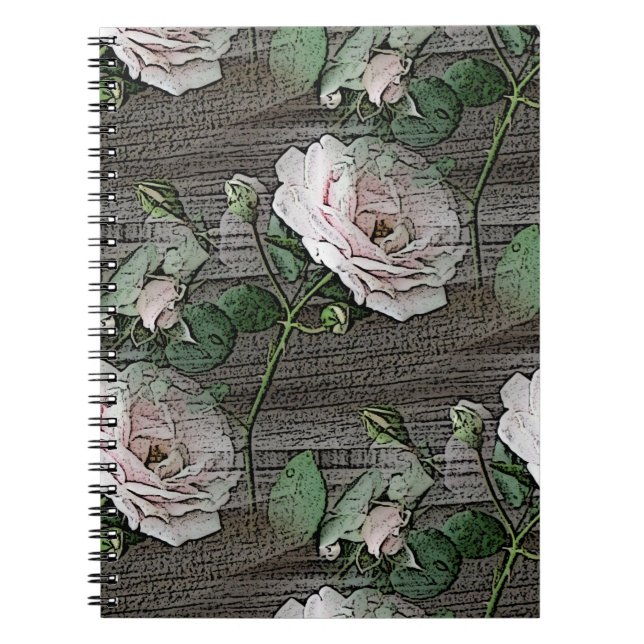 Caderno Espiral Rosas com penas na madeira (Frente)