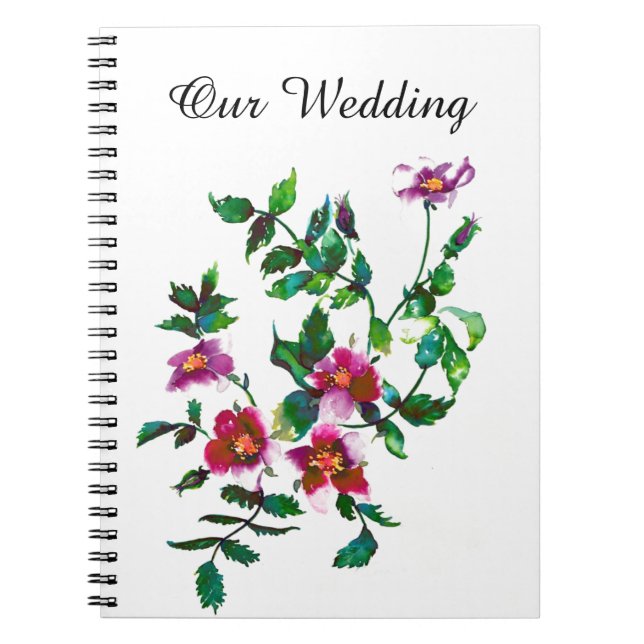 Caderno Espiral Rosas cor-de-água magenta cor-de-rosa-vírgula (Frente)