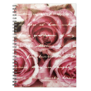 Caderno Espiral Rosas cor-de-rosa do vintage