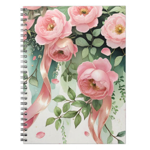 Caderno Espiral Rosas Cor-de-Rosa e Fitas