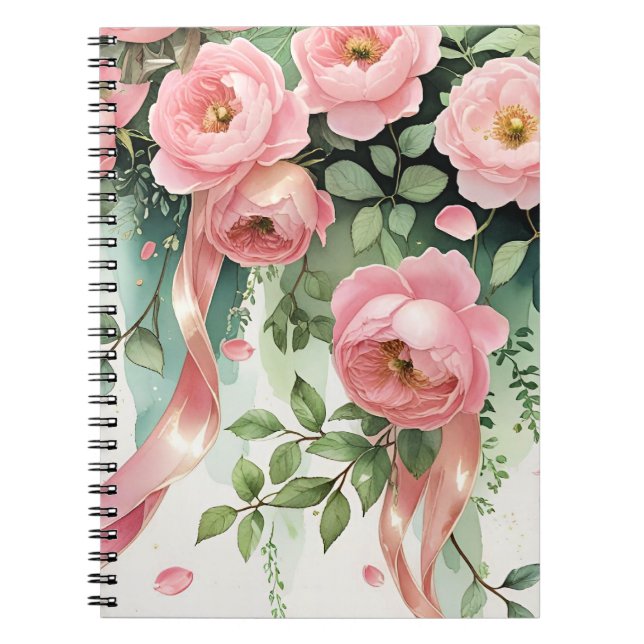 Caderno Espiral Rosas Cor-de-Rosa e Fitas (Frente)
