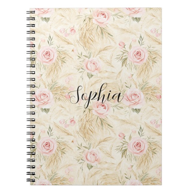 Caderno Espiral Rosas Cor-de-Rosa Floral (Frente)