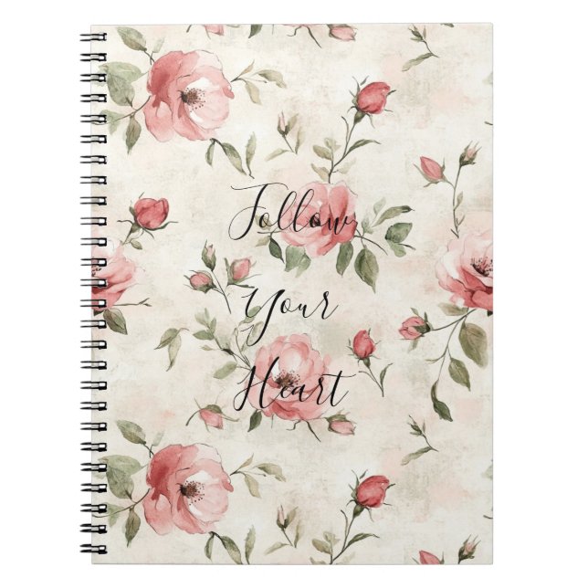 Caderno Espiral Rosas Cor-de-Rosa Floral (Frente)
