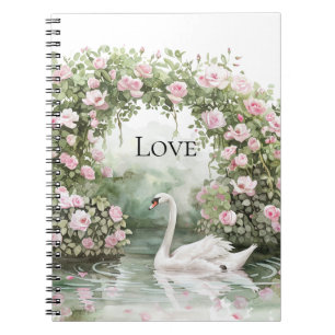 Caderno Espiral Rosas Cor-de-Rosa Românticas Lago dos Cisnes Flora