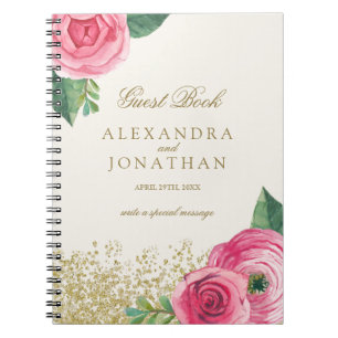 Caderno Espiral Rosas da Aquarela que Wedding o livro de hóspedes
