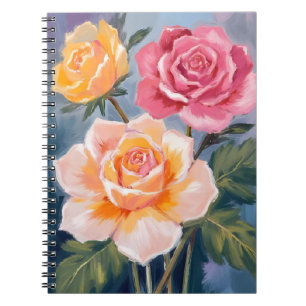 Caderno Espiral Rosas da Primavera   Pintura em Aquarela Floral Fl