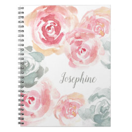 Caderno Espiral Rosas de aquarelas personalizadas flores de cor ci