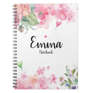 Caderno Espiral Rosas de Boho Floral Rosa Cor-de-Água bonito Não