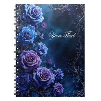 Caderno Espiral Rosas de casamento azuis e roxas de fantasia