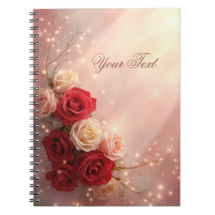 Caderno Espiral Rosas de casamento vermelhas e rosadas elegantes f