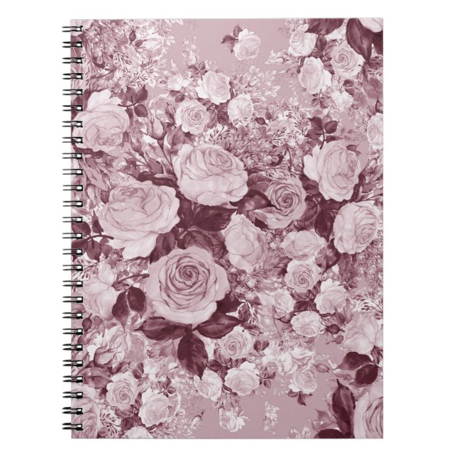 Caderno Espiral Rosas De Chá: Padrão De Buquê De Aquarela. (Frente)