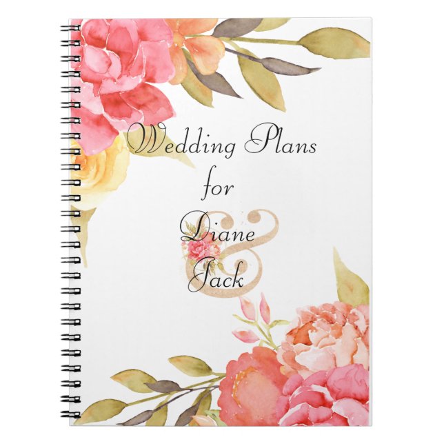 Caderno Espiral Rosas de Jardim de Algodão de Aquarela (Frente)