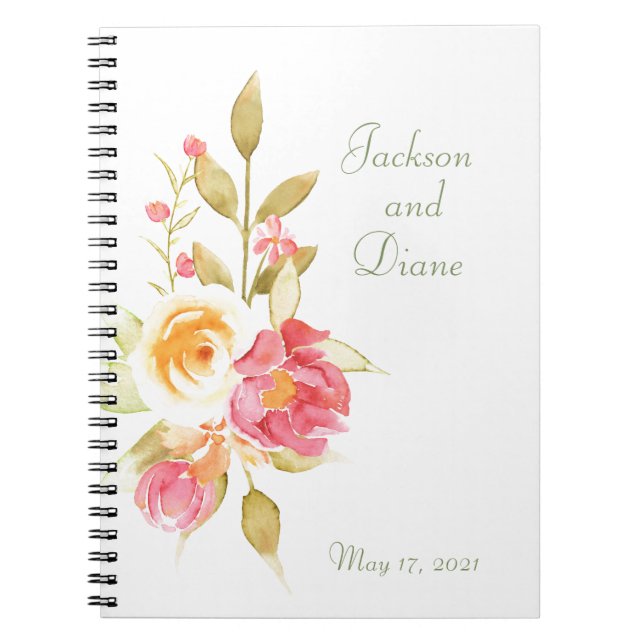 Caderno Espiral Rosas de Jardim de Algodão de Aquarela (Frente)