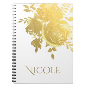 Caderno Espiral Rosas de Ouro Falso Brilho Elegante Moderno Floral