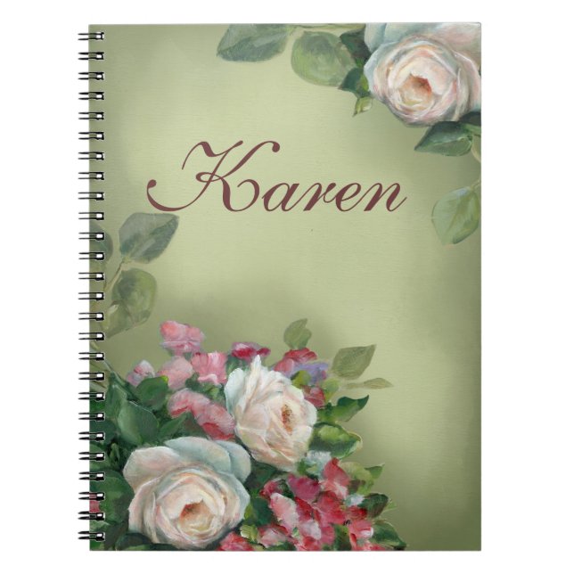 Caderno Espiral Rosas do estilo do vintage (Frente)
