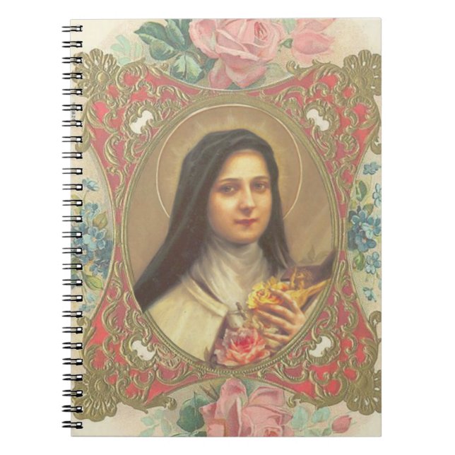 Caderno Espiral Rosas do St. Therese & beira decorativa do (Frente)