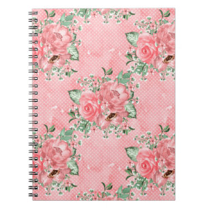 Caderno Espiral Rosas e Bolinhas cor-de-água rosa Chique