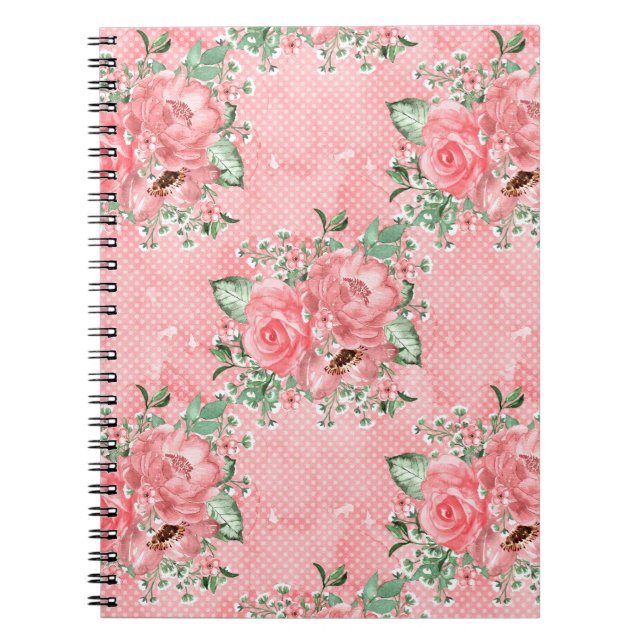Caderno Espiral Rosas e Bolinhas cor-de-água rosa Chique (Frente)