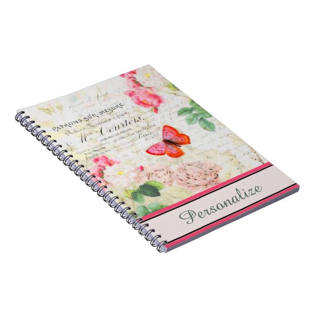 Caderno Espiral Rosas e borboletas personalizadas (Lado Direito)