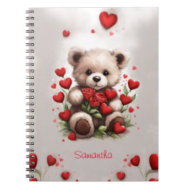 Caderno Espiral Rosas e corações do Urso de Fofinho