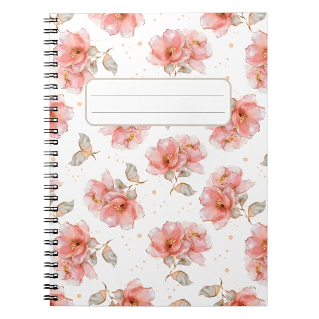 Caderno Espiral Rosas e Folhas Rosa (Frente)