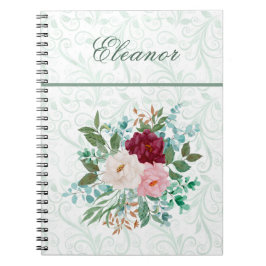 Caderno Espiral Rosas Elegantes & Hortelã Personalizado
