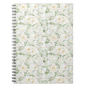 Caderno Espiral Rosas Florais Brancas Creme Românticas