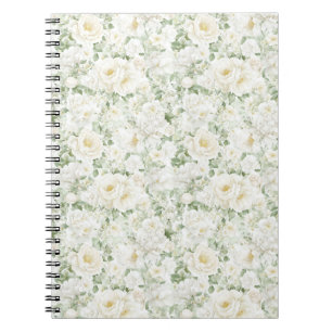 Caderno Espiral Rosas Florais Creme Brancas Românticas 