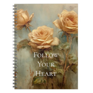 Caderno Espiral Rosas Florais de Pêssego Romântico