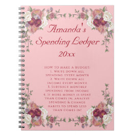 Caderno Espiral Rosas Florais Razão do Orçamento Iniciante Noteboo