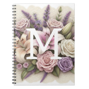 Caderno Espiral Rosas florais, rendas, lírios de lavanda