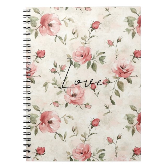 Caderno Espiral Rosas Florais Rosa Bege (Frente)