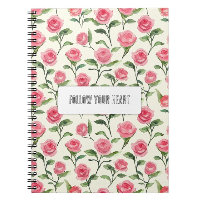 Caderno Espiral Rosas Florais Rosa Creme Bonito (Frente)