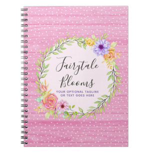 Caderno Espiral Rosas Florais Whimsical & Rapariga De Madeira Rosa