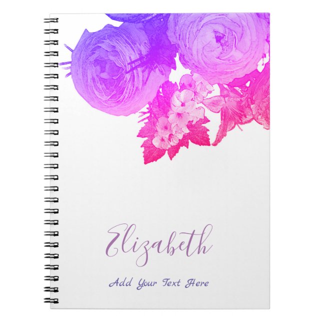 Caderno Espiral Rosas Flores de Modelo de Elegante de Aquarela Flo (Frente)