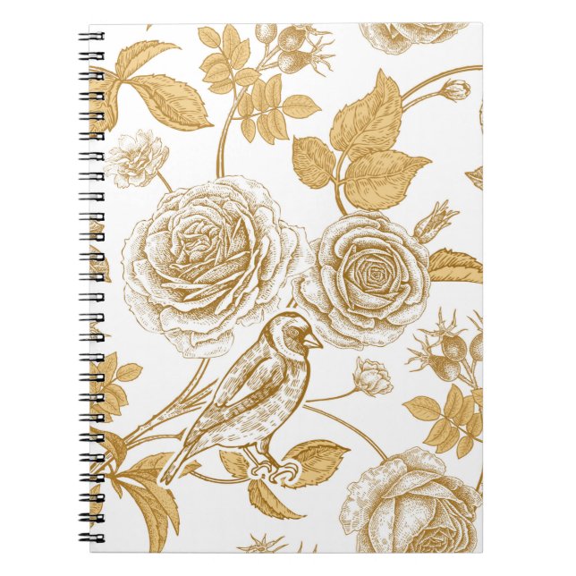 Caderno Espiral rosas, flores, folhas e bagas de cão (Frente)