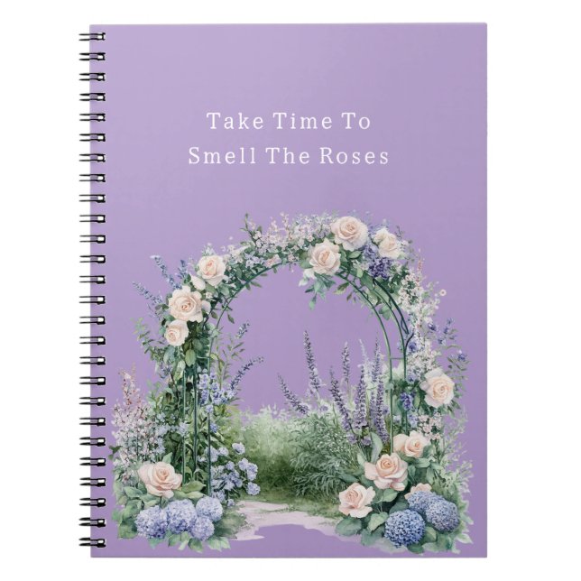 Caderno Espiral Rosas Flores Rosa Bege Azul Roxo Romântico (Frente)