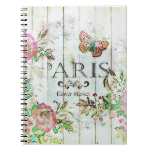 Caderno Espiral Rosas leves sobre madeira