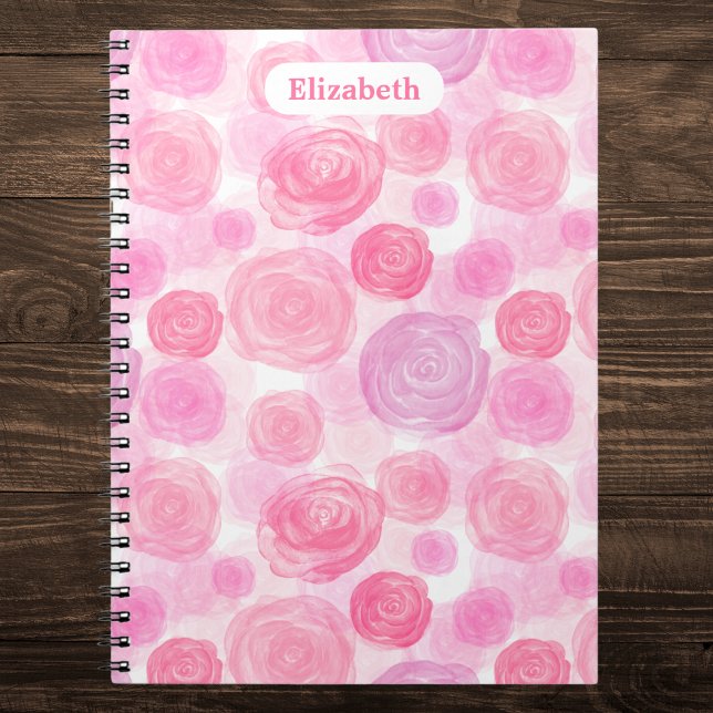 Caderno Espiral Rosas Personalizados de Aquarela (Criador carregado)