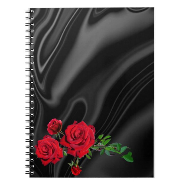 Caderno Espiral rosas res num pano preto (Frente)