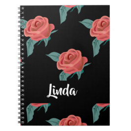 Caderno Espiral Rosas rosa a preto