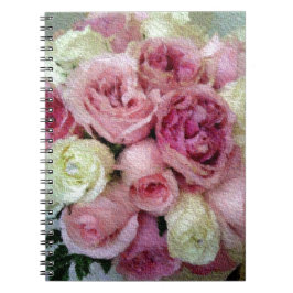 Caderno Espiral Rosas rosa e brancas